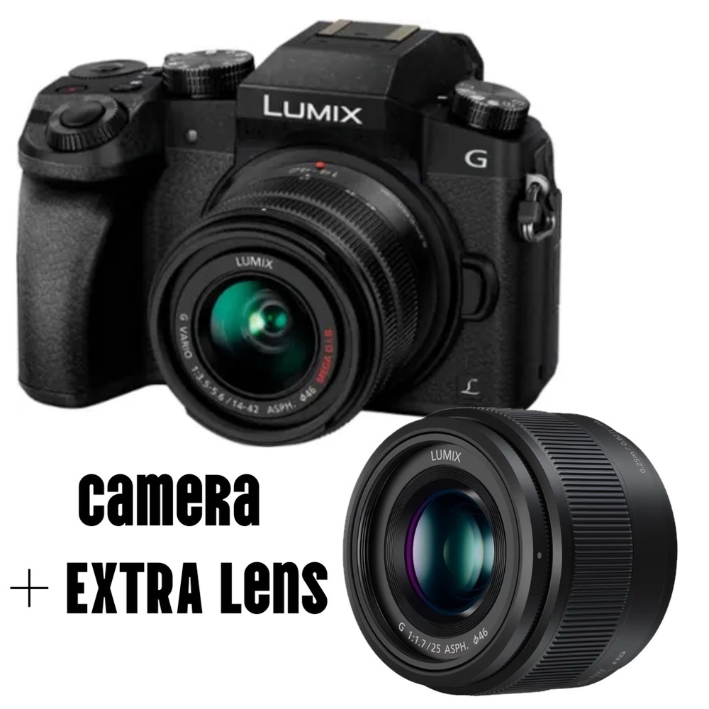 Panasonic Black Digital Camera with Mirrorless Design + Extra Lens